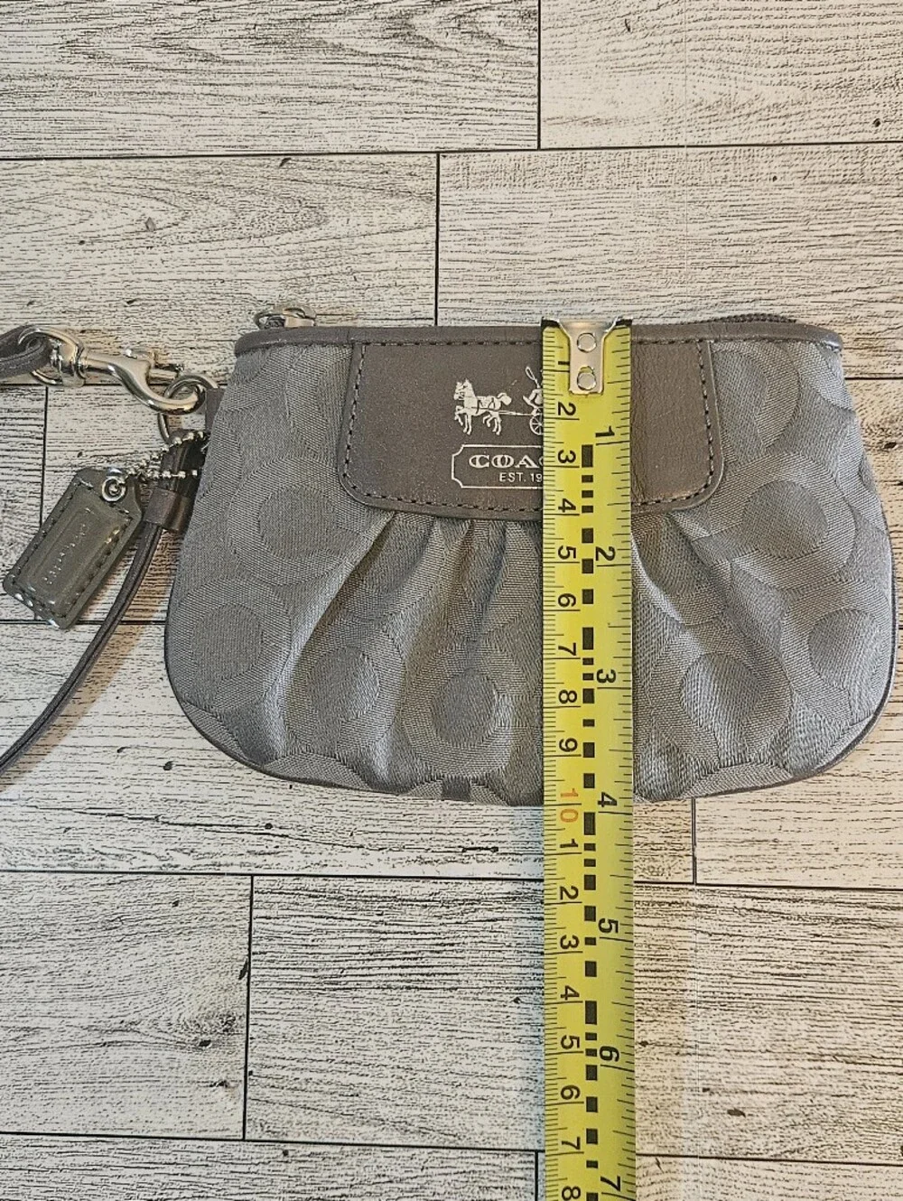 Coach Signature Pleated Wristlet Pouch Wallet Clutch Gray